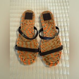 Tory Burch Woven Orange and Brown Sandals